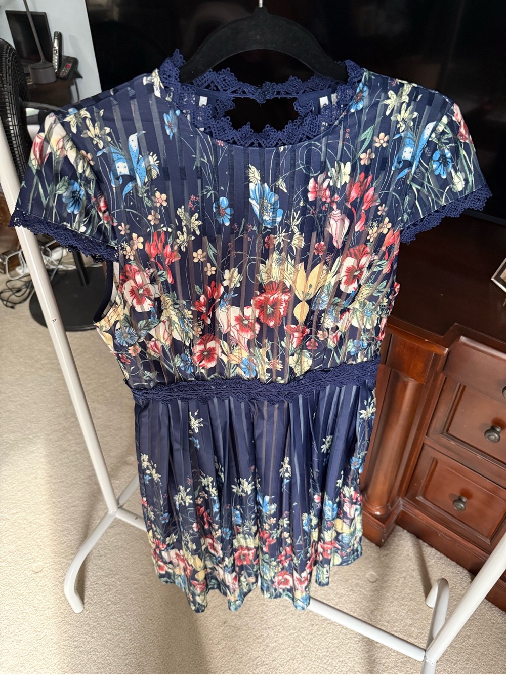 foxiedox Navy Floral Lace-Trim Dress